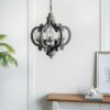 Farmhouse Chandelier, 6 Light Wood Chandelier Pendant Light Fixture With Adjustable Chain For Dining Room Living Room Entryway, Bulb Not Included - Gray - Image 4
