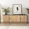 Grain 4 Door TV Cabinet, An Ideal Choice For TV And Item Storage In Modern Homes, A Perfect Blend Of Nordic And Modern Minimalist Styles - Black - Image 2
