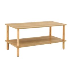 Modern 2 Tier Coffee Table For Living Room Furniture, Rectangular Center Table With Open Storage Shelf, Rounded Rubberwood Legs, Stable And Durable - Burly Wood