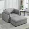 Wide Modern Oversized Armchair With Ottoman Stool, Single Sofa With Lumbar Support, Accent Chair, Reading Chair For Bedroom, Living Room - Light Gray - Image 8