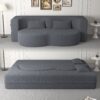 Modern Floor Sofa, With 2 Pillows, Convertible Teddy Fabric Foam Filled Bed, Full Size Folding Mattress, Suitable For Living Room Guest Room, Game Room - Gray - Image 2