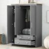 3 Door Storage Wardrobe With Cabinets And 2 Hanging Rods - Gray - Image 4