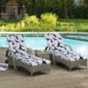 2 Piece Indoor / Outdoor Chaise Lounge Chair Cushion Set With Ties, Patio Seat Cushions For Lawn, Pool & Beach - Blue Leaf - Image 3