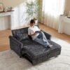 3 In 1 Loveseat Sofa Bed Chenille Fabric Pull Out Couch Sleeper Full Back Frame, Seat Frame, Armrests & 2 Pillows - Dark Gray - Image 5