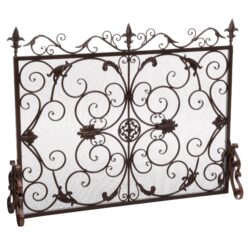 Darcie - Wrought Iron Fireplace Screen Ornate Design - Golden Black