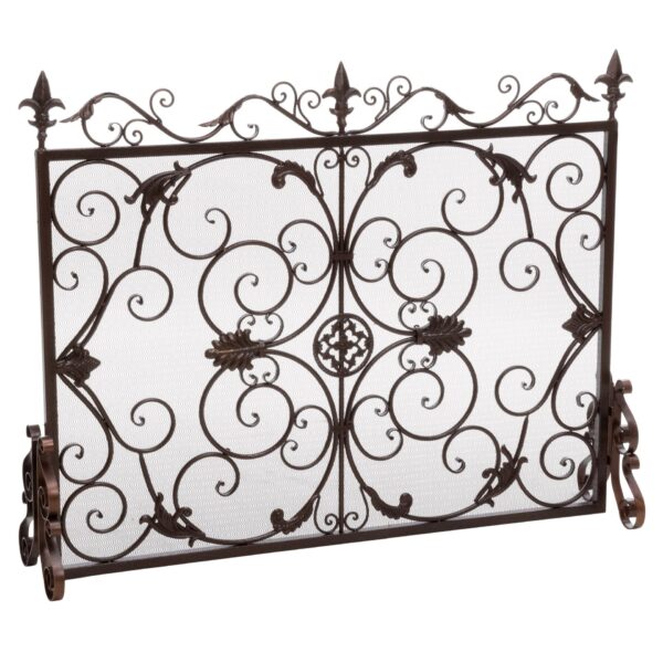 Darcie - Wrought Iron Fireplace Screen Ornate Design - Golden Black