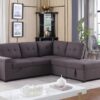 Katie - Linen Sleeper Sectional Sofa With Storage Ottoman, Storage Arm - Brown - Image 5