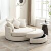360° Swivel Accent Barrel Chair With Storage Ottoman & 4 Pillows, Modern Chenille Leisure Chair Round Accent For Living Room - Cream - Image 26
