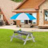 Wooden Kids Picnic Table, Sand And Water Table With Umbrella, Activity Table For Outdoor Backyard Patio Play - White / Gray - Image 4