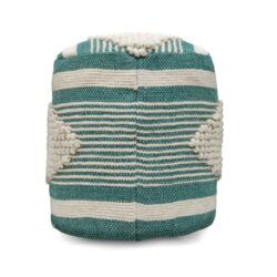 Diamond - Handcrafted Fabric Cylindrical Pouf - White / Teal