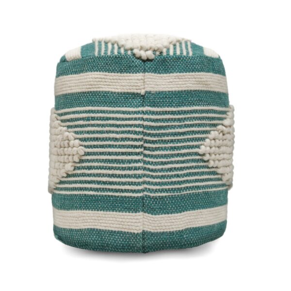 Diamond - Handcrafted Fabric Cylindrical Pouf - White / Teal