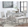 6 Piece Wooden Dining Table Set, Wooden Dining Table With 4 Upholstered Chairs And Bench For 6 People, Rectangular Dining Table Set With Crystal Decoration For Kitchen, Dining Room - Silver Gray - Image 2
