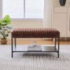 Upholstered Ottoman Coffee Table Foot Rest With Metal Legs And Wooden Storage - Brown - Image 3