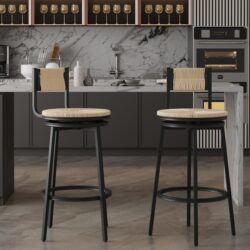 Bar Stools Swivel Counter Chairs With Metal Frame (Set of 2) Hand Woven Paper Rope Dining Barstools For Kitchen Counter - Creamy White