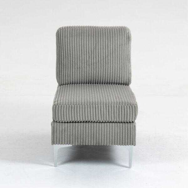 Modular Sectional Sofa Armless Seat Module, Corduroy Sectional Couch, Single Couch Modular Armless Accent Chair With Back Cushion - Gray