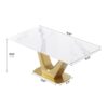 70.84" Modern Artificial Stone Panel V-Shaped Metal Legs, Can Accommodate 6-8 People - White / Gold - Image 9