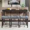 4 Piece Bar Table Set With Power Outlet, Bar Table Set With Chairs, Sofa Bar Table With Stools, Behind Couch Table With 3 Padded Stools, For Living Room, Dining Room - Dark Gray - Image 4