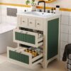 Bathroom Vanity With Ceramic Sink, Bathroom Vanity Cabinet With 2 Drawers, Wooden Bathroom Sink Cabinet - Beige / Green - Image 23