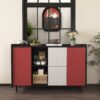 Sideboard Buffet Cabinet With Doors And Unique Panel Styling - Black / Red - Image 3