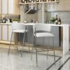 Modern Bar Stools With Low Back And Arms And Durable Metal Frame (Set of 2) - Ivory - Image 5