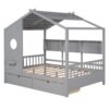 Full Size House Bed With 2 Drawers, Kids Bed With Storage Shelf - Gray - Image 5