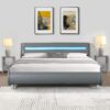 Queen Size Upholstered Platform Bed Frame With LED Lighting, Curve Design, Wood Slat Support, No Box Spring Needed - Gray - Image 2