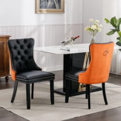 Nikki - Modern, High-End Tufted Solid Wood Contemporary And Velvet Upholstered Dining Chair With Wood Legs Nailhead Trim (Set of 2) - Black / Orange