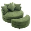 360° Swivel Accent Barrel Chair With Storage Ottoman & 4 Pillows, Modern Chenille Leisure Chair Round Accent For Living Room - Green - Image 23