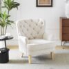 Vintage Style Club Chair, Granular Plush Fabric, Rubber Wood Legs - Almond - Image 2