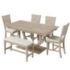 Topmax - 6 Piece Wood Half Round Dining Table Set Kitchen Table Set With Long Bench And 4 Dining Chairs, Modern Style - Natural - Image 9