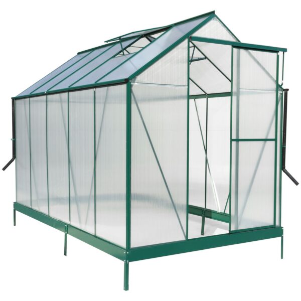 6.3'*10.2'*7' Polycarbonate Greenhouse, Heavy Duty Outdoor Aluminum Walk-In Green House Kit With Rain Gutter, Vent And Door For Backyard Garden - Green
