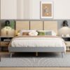 Queen Size Bed Frame With 2 Nightstands Elegant Design With Lamps - Gray - Image 15