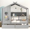 Full Size House Bed With 2 Drawers, Kids Bed With Storage Shelf - Gray - Image 2