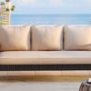 3 Person Porch Swing With Chains, Large Patio Swing Bench With Cushions For Backyard, Garden, And Poolside - Brown - Image 8