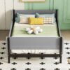 Twin Bed With Headboard, Footboard, Safeguards, Built-In Bed-End Book Storage Rack - Gray - Image 13