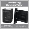 20" Bathroom Vanity With Sink, Freestanding Cabinet With Door Shelf And Adjustable Shelf, And Ceramic Construction - Black - Image 8