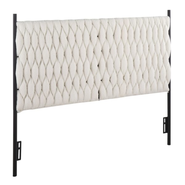 Braided Matisse - Queen Size Headboard - Black / Cream Sherpa
