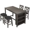 5 Pieces Counter Height Rustic Farmhouse Dining Room Wooden Bar Table Set With 2 Stools And 2 Chairs - Gray - Image 12