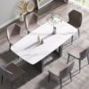 70.87" Modern Artificial Stone White Curved Black Metal Leg Dining Table - White / Black - Image 13