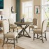 Functional Furniture Retro Style Dining Table Set With Extendable Table And 4 Upholstered Chairs For Dining Room And Living Room - Natural Wash - Image 25
