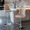 Swivel Velvet Barstools Adjusatble Seat Height From 25-33", Modern Upholstered Chrome Base Bar Stools With Backs Comfortable Tufted For Home Pub And Kitchen Island (Set of 2) - Khaki - Image 14