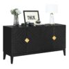 4 Door Sideboard Storage Cabinet For Living Room And Dining Room, 2 Large Cabinets With Gold Handles And Adjustable Shelf - Black - Image 9