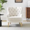 Vintage Style Club Chair, Granular Plush Fabric, Rubber Wood Legs - Almond - Image 4