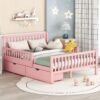 Full Size Platform Bed With Guardrails On Both Sides And 2 Storage Drawers - Pink - Image 2