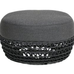 Willow - Round Upholstered Patio Ottoman - Graphite Gray / Black