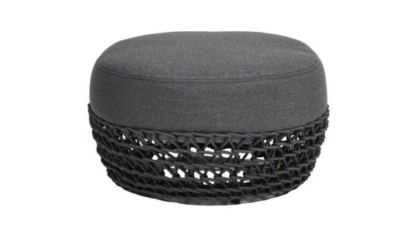Willow - Round Upholstered Patio Ottoman - Graphite Gray / Black