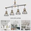 Dining Room Light Fixture / Chandelier Table, 40 -" Hanging For Farmhouse Linear Chandeliers, 5 Light Kitchen Island Lighting Ceiling Chandelier, With Metal Lampshade - Gold / Matte Black - Image 9