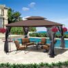 13 X 10 Ft Patio Gazebo Tent With Ventilated Double Roof And Mosquito Net - Brown - Image 5