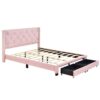 Queen Size Storage Bed Linen Upholstered Platform Bed & Two Drawers - Pink - Image 6