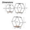 Wall Mounted Hexagonal Floating Shelves - Black (Set of 3) In Different Sizes, Modern Metal Wall Shelf, Simple Wood Partition Storage Shelves, Wall Decor Rack - Natural Wood - Image 4